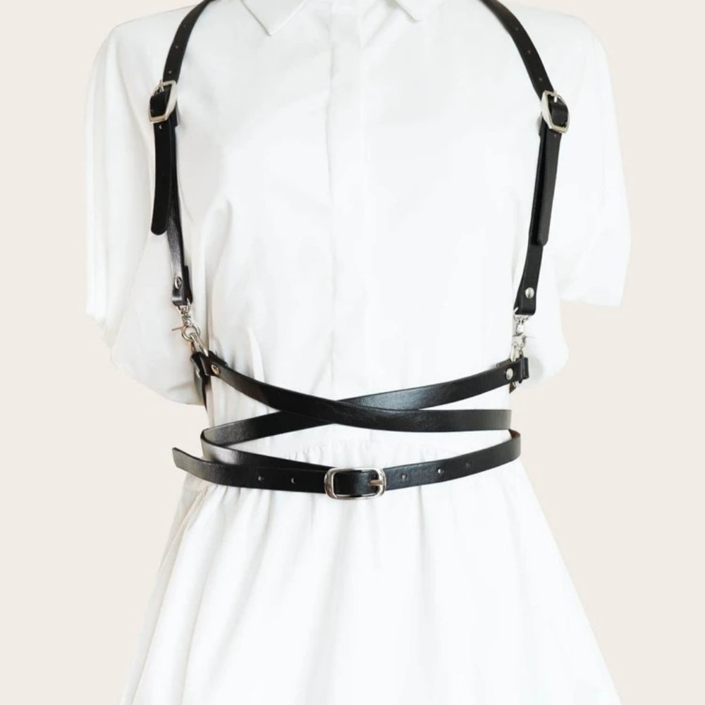 Black Leather Harness Belt
